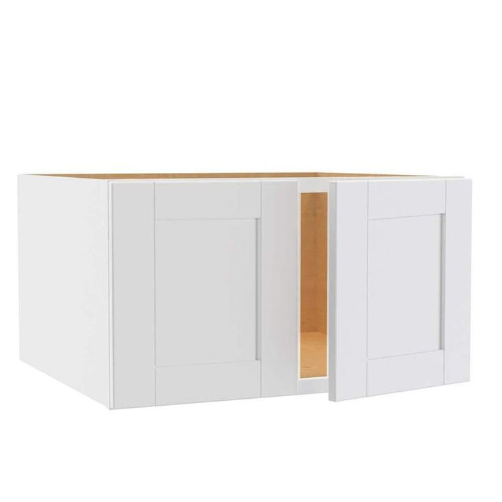 Home Decorators Collection Washington Vesper White Plywood Shaker Assembled Wall Kitchen Cabinet Soft Close 27 in. W 24 D in. 15 in. H