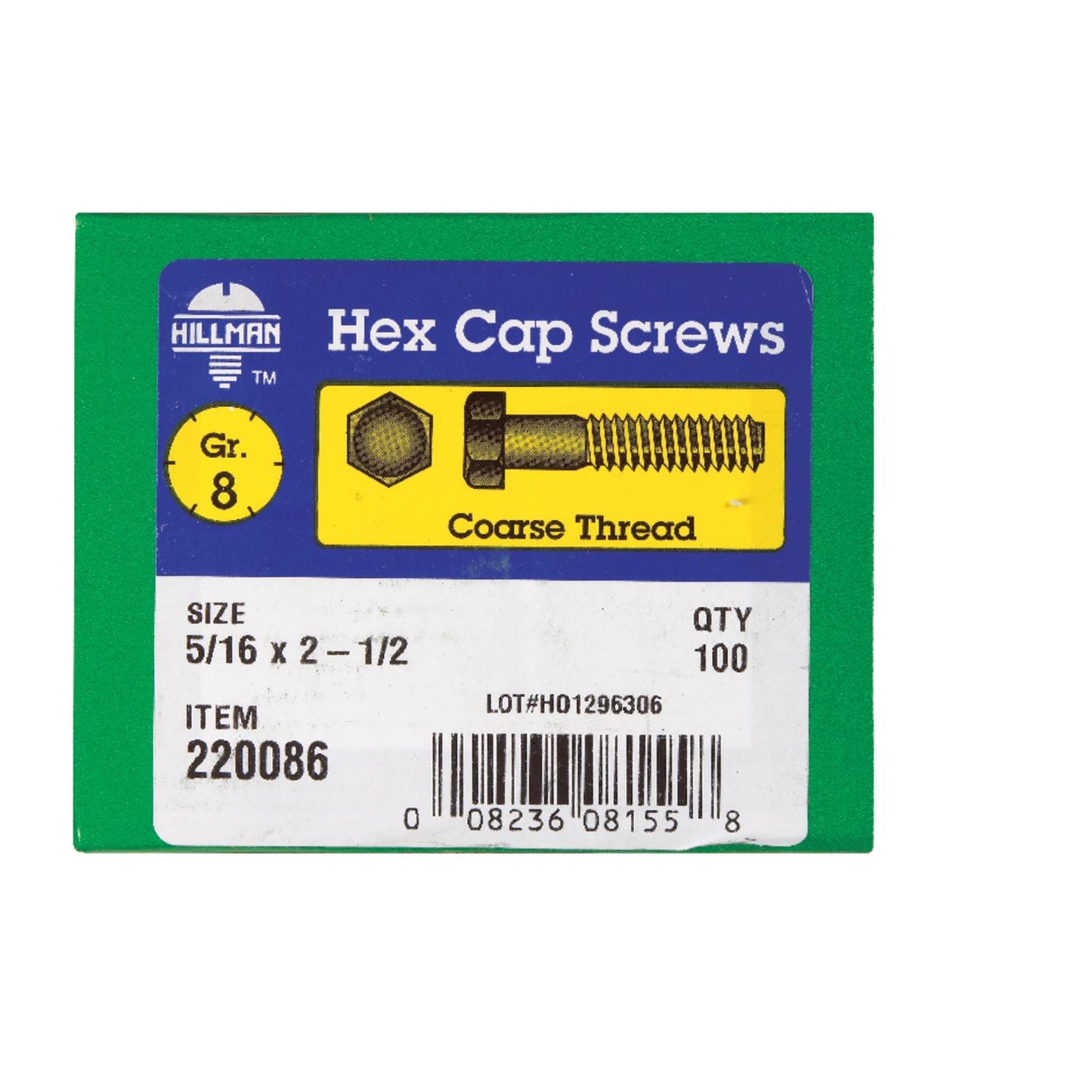 Hillman 5/16 in. Diameter x 2-1/2 in. Length Grade 8 Heat-Treated Steel Hex Head Cap Screws, Coarse Thread, 100-Pack