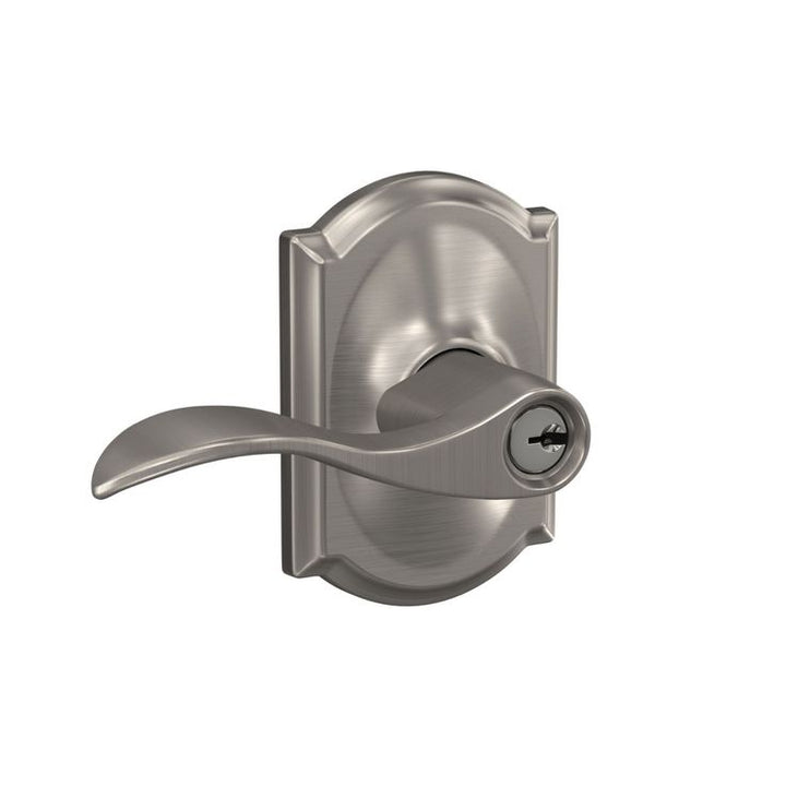 Schlage F51 Accent/Camelot Accent with Camelot Satin Nickel Reversible Keyed Entry Door Handle