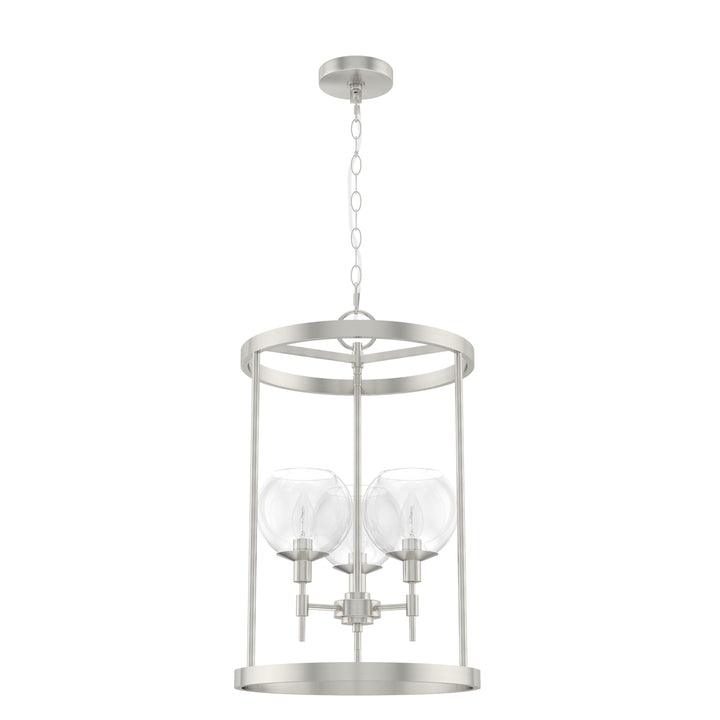 Hunter Xidane 3-Light Brushed Nickel Mid-century Clear Glass Geometric LED Medium Hanging Kitchen Island Light