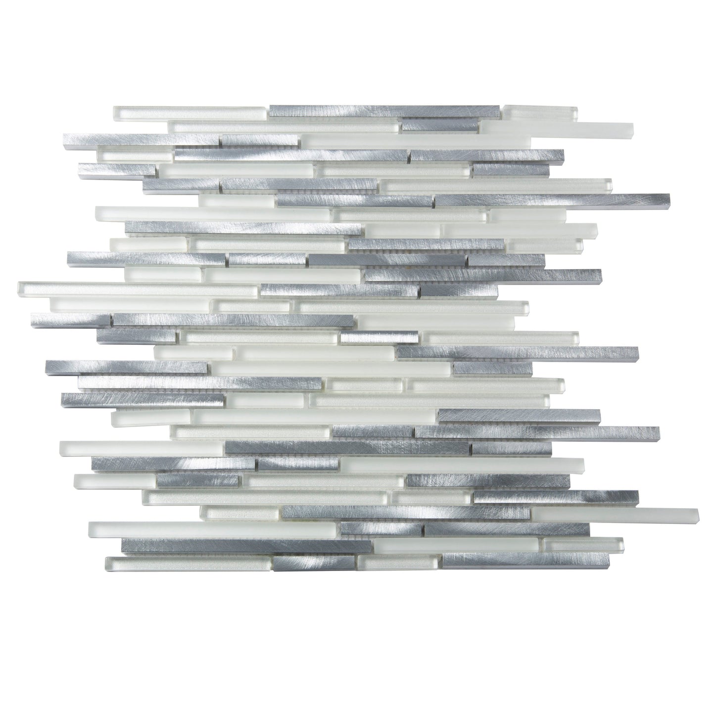 Apollo Tile Waterfall White and Silver 12-in x 12-in Multi-finish Glass/Metal Marble look Mosaic Wall Tile product image