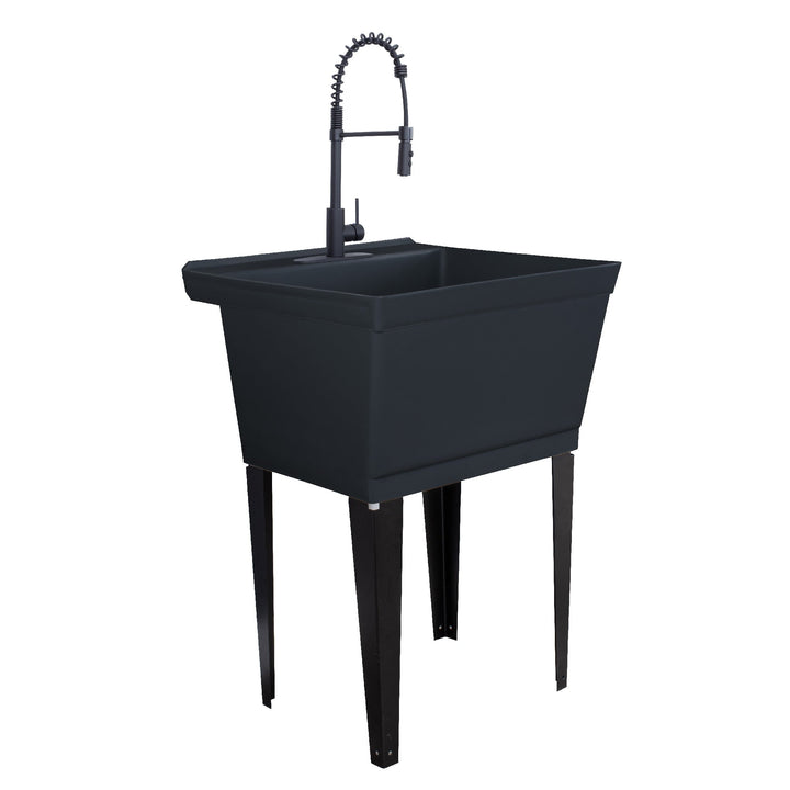 Cambridge Resources Black Freestanding Utility Tub with Faucet and Drain
