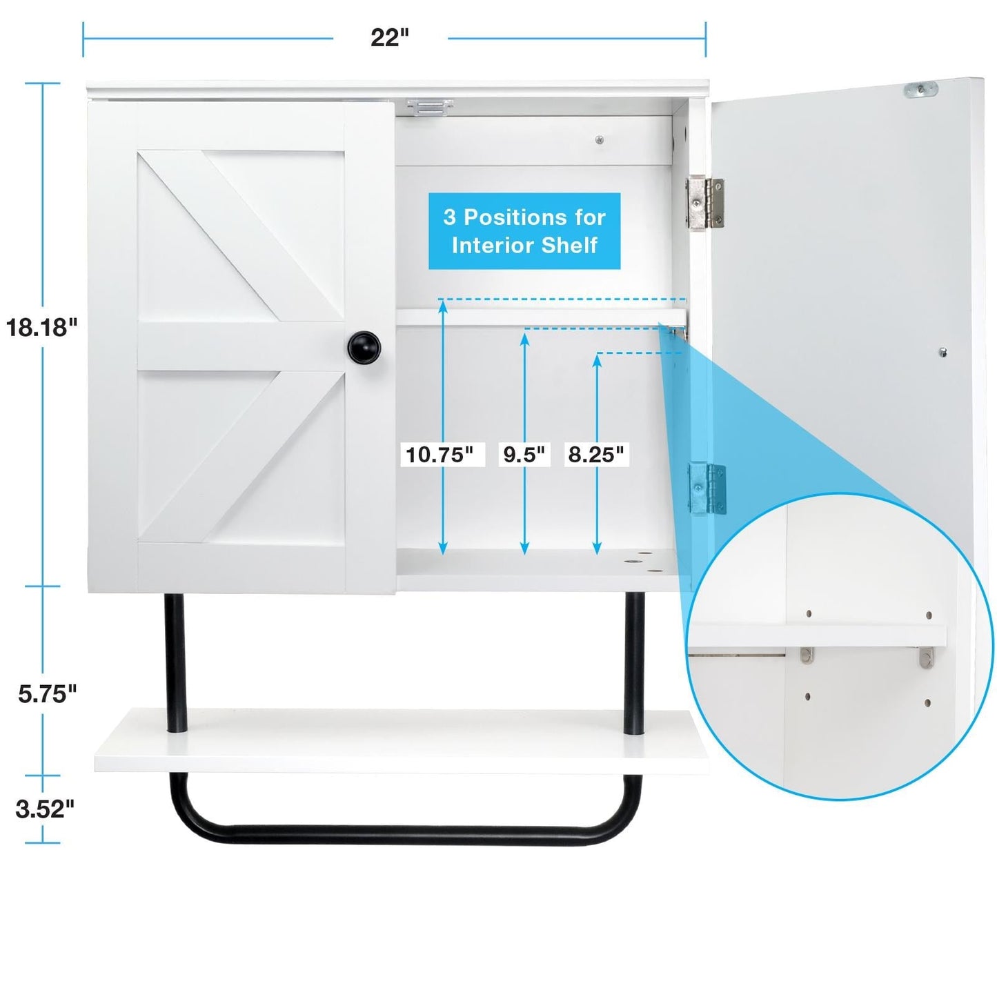 Excello Global Products 22 x 27 x 8 Barndoor Soft Close Bathroom Wall Cabinet