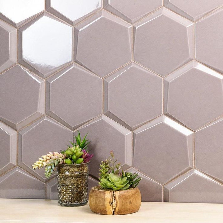 Magen Leveled-Hex Gray Polished Ceramic Hexagon Tile