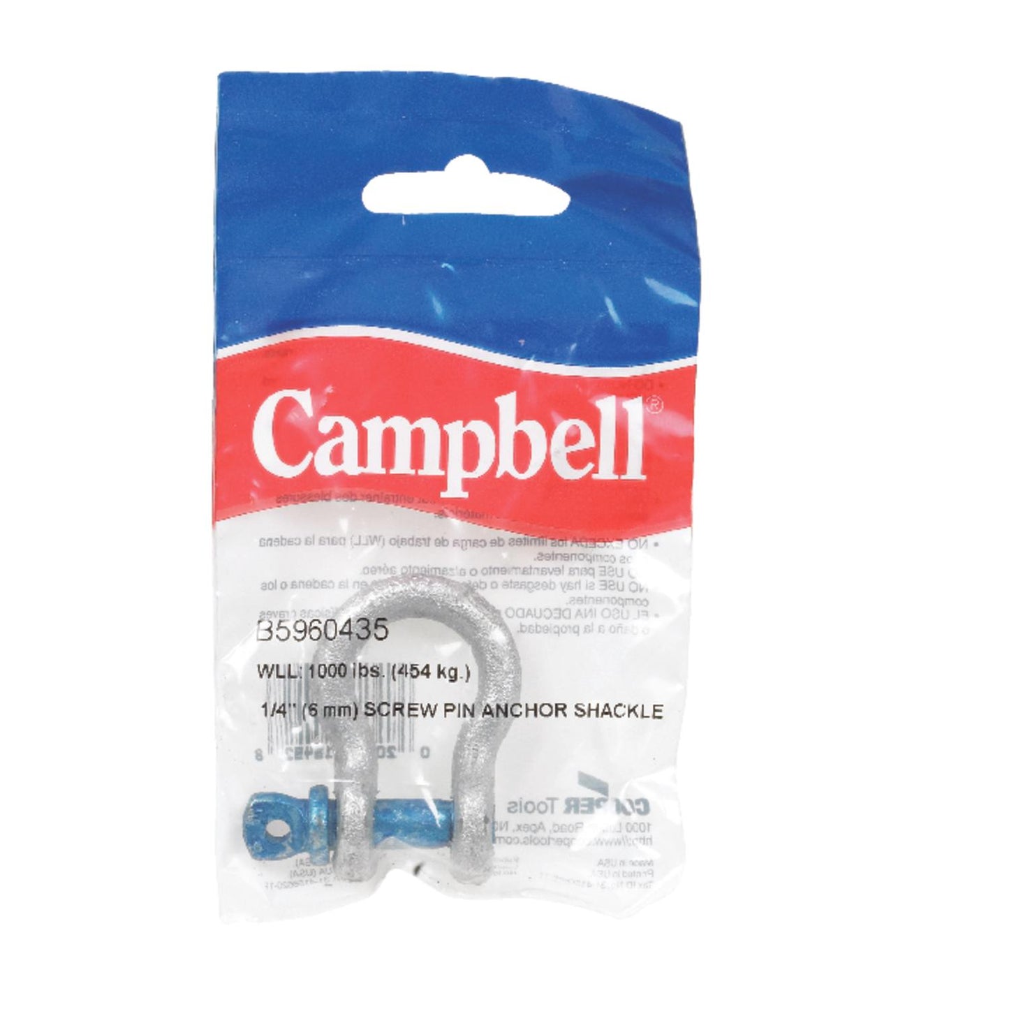 Campbell Galvanized Forged Carbon Steel Anchor Shackle, 1/2" WLL 1000 lb