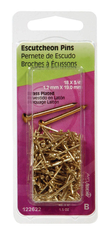 Hillman 18 Ga x 3/4 in Brass-Plated Steel Escutcheon Pins, 1 Pack, 1.5 oz