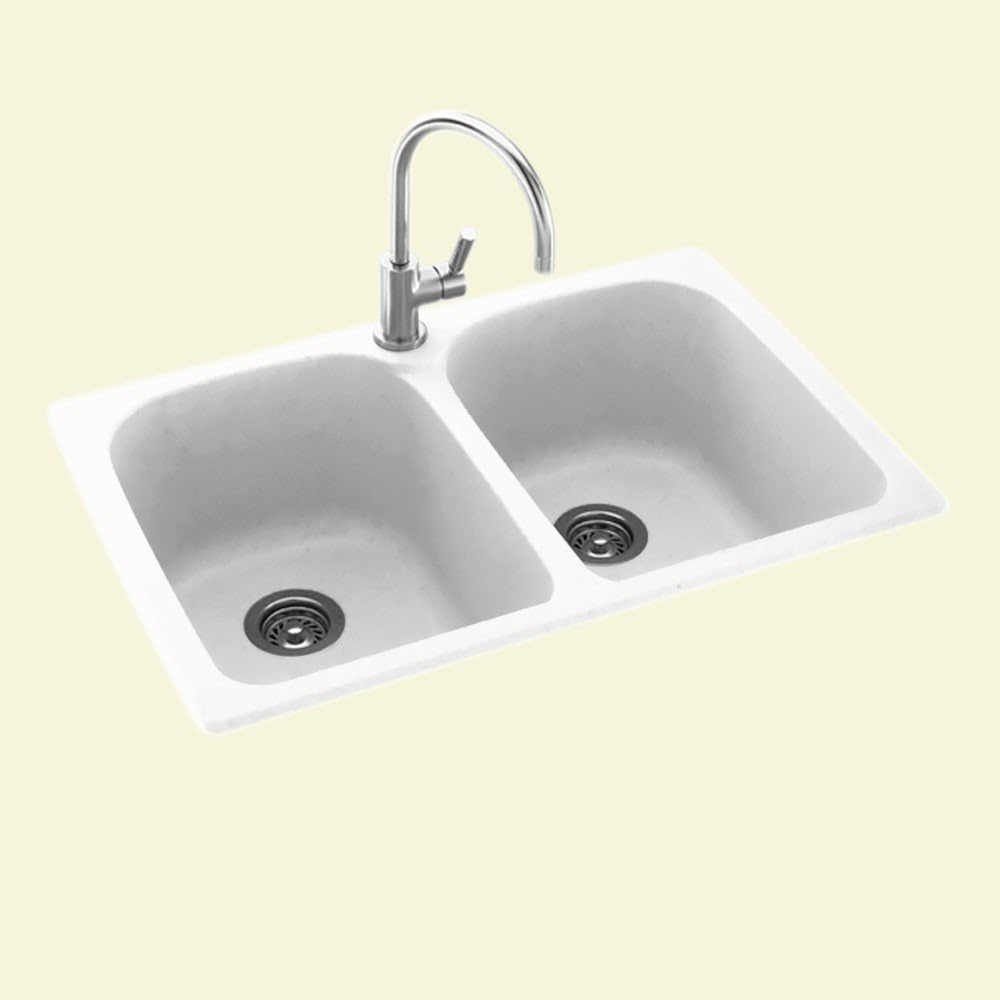 Swan KSLB-3322-010 33 x 22 Swanstone Double-Basin Dual-Mount Kitchen Sink, Various Colors