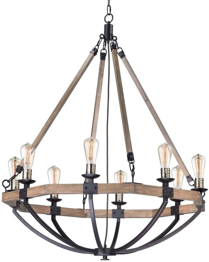 Maxim Lighting Lodge 8-Light Weathered Oak / Bronze Chandelier, 38" Wide