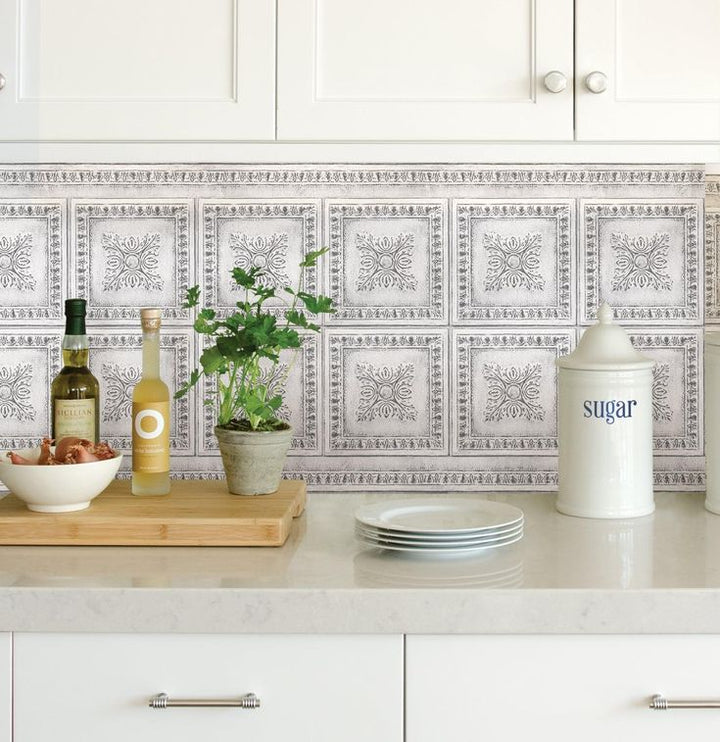 InHome Ornamental Tin White Peel & Stick Backsplash Tiles