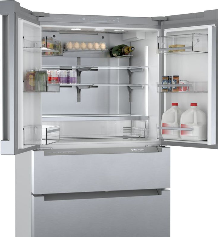 Bosch 800 Series 36 in. 21 cu. ft. French 4 Door Refrigerator in Stainless Steel with Dual Compressor, Counter-Depth