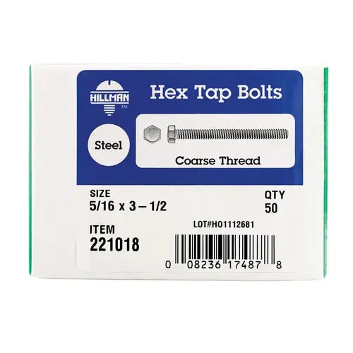 Hillman 5/16 in. D x 3-1/2 in. L Zinc-Plated Steel Hex Tap Bolt, 50-Pack