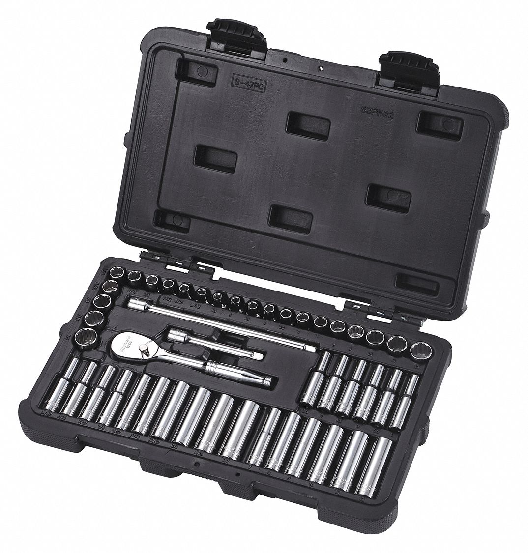 WESTWARD Socket Wrench Set - 47 Piece, 1/4 Inch Drive, Chrome