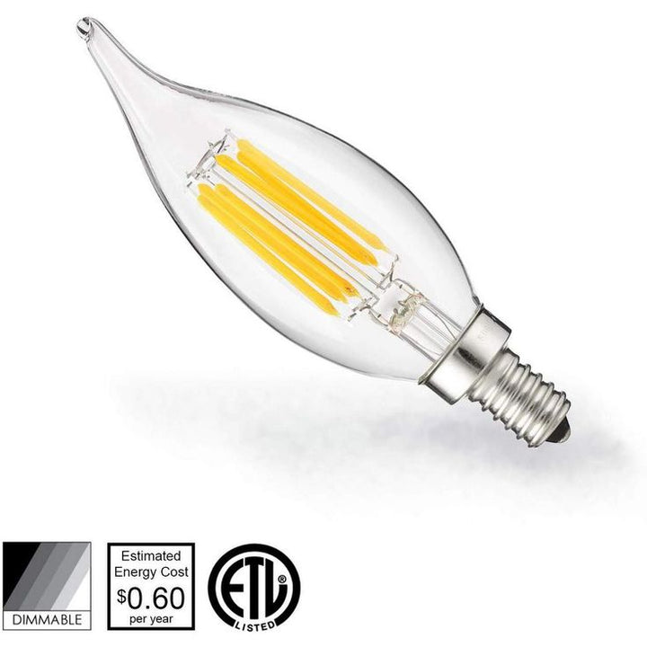 Sunlite 60-Watt Equivalent CA11 Dimmable Clear Flame Tip Filament LED Light Bulb in Warm White 2700K (12-pack)