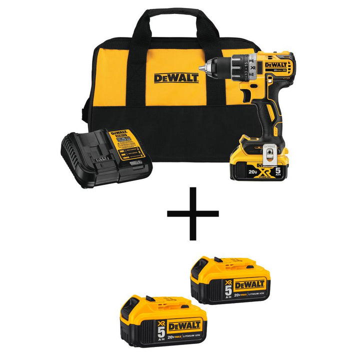 20-Volt MAX XR Lithium-Ion Brushless Cordless 1/2 in. Drill/Driver with 20-Volt Li-Ion Battery Pack 5.0Ah (2-Pack) - Super Arbor