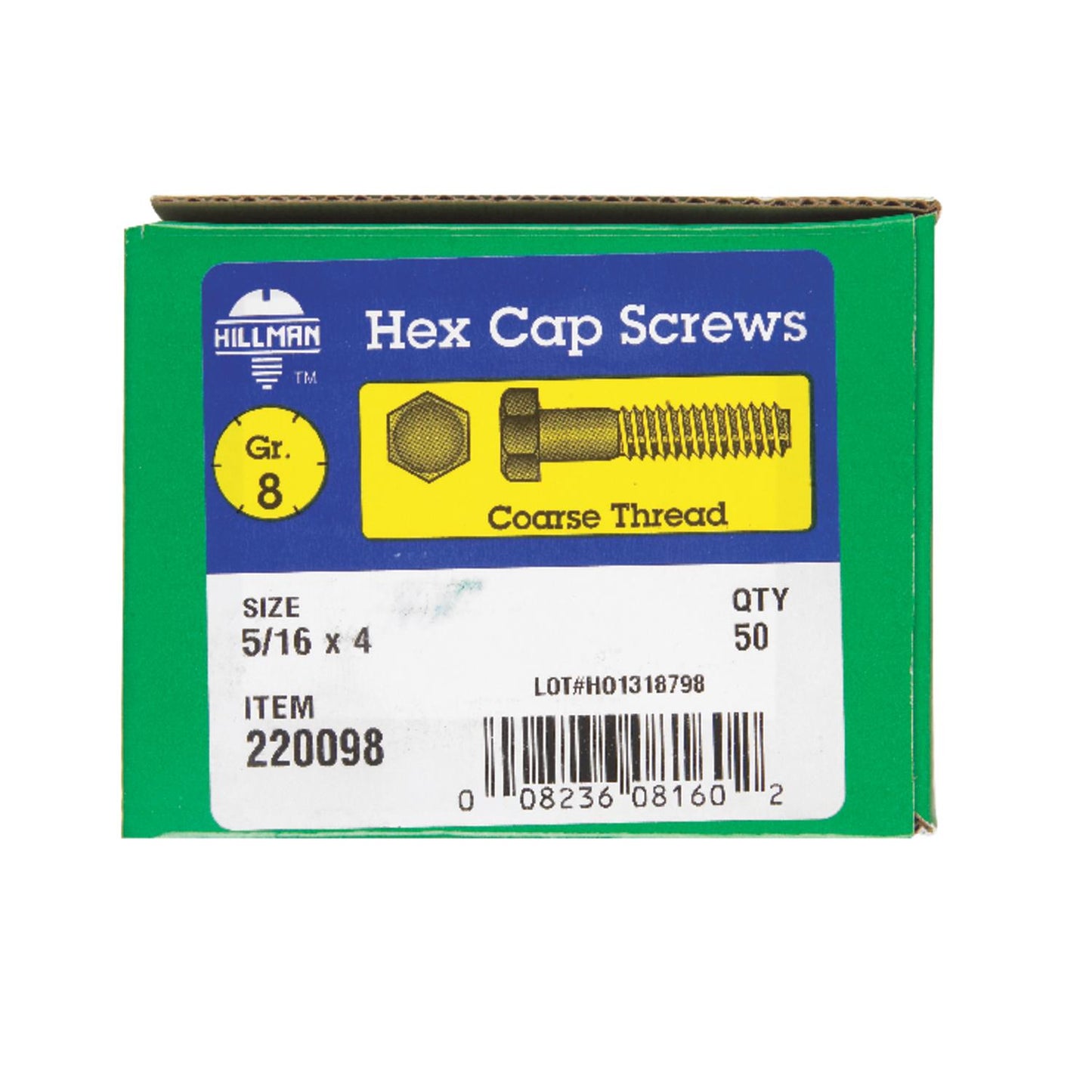 Hillman 5/16 in. Diameter x 4 in. Length Heat Treated Steel Hex Head Cap Screw, Grade 8, Coarse Thread, 50-Pack