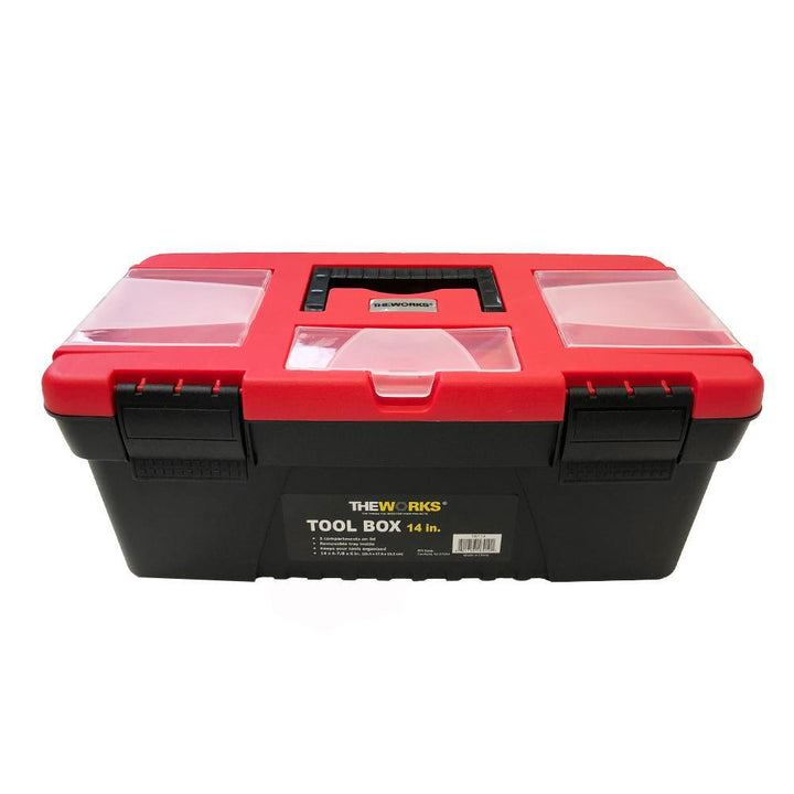 14 in. Tool Box with Lid Organizers and Removable Tool Tray - Super Arbor