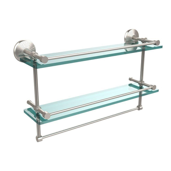 22 in. L x 12 in. H x 5 in. W 2-Tier Clear Glass Bathroom Shelf with Towel Bar in Satin Nickel - Super Arbor