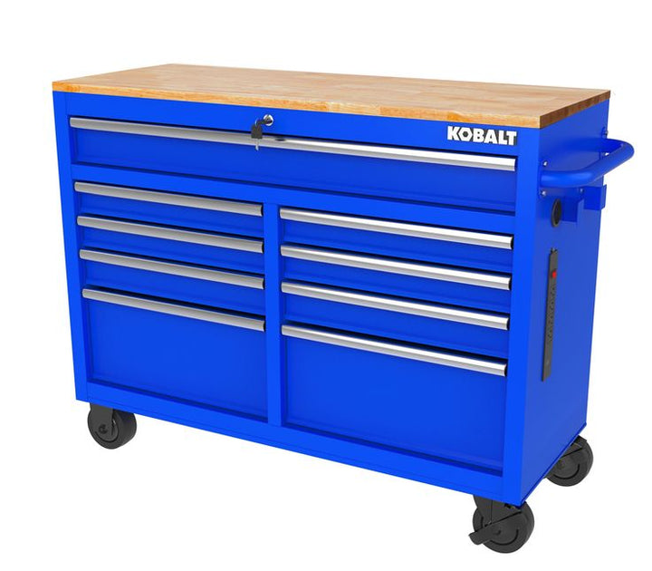 Kobalt 46.1-in L x 37.2-in H 9-Drawers Rolling Blue Wood Work Bench
