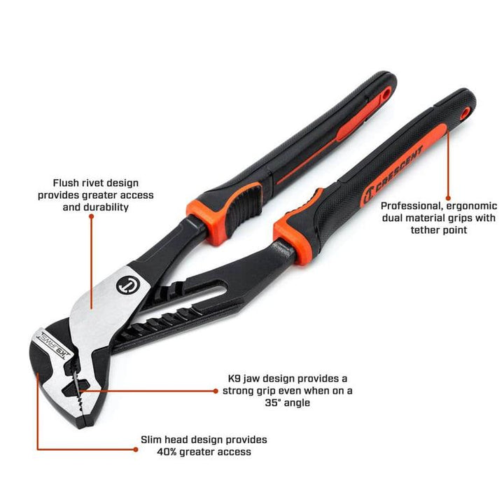 Crescent 8 in. Z2 K9 Straight Jaw Tongue and Groove Dual Material Grip Pliers