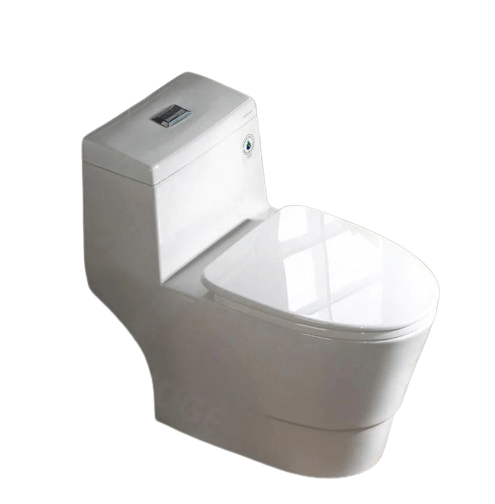 WOODBRIDGE 1-Piece 1.28 GPF Dual-Flush Elongated Toilet in White with Chrome Button