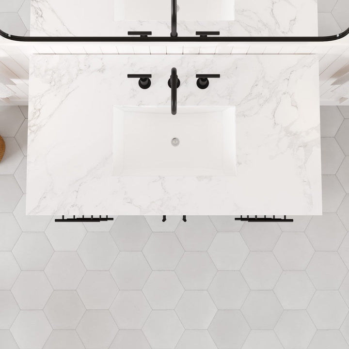 Eviva Graham 42"W x 22"D Oak Bathroom Vanity with White Arabescato Engineered Stone Countertop and Undermount Ceramic Sink