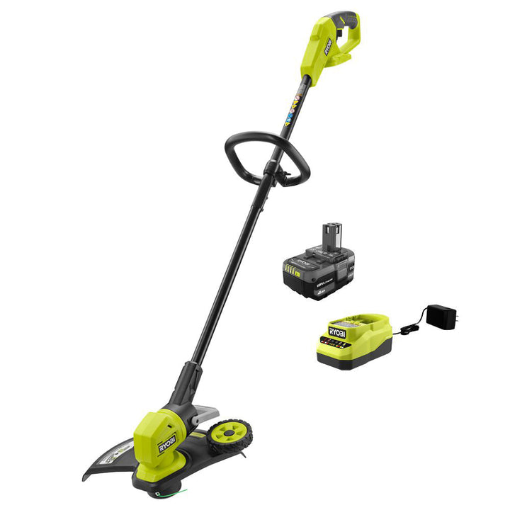 RYOBI ONE+ 18V Lithium-Ion Cordless 13" String Trimmer/Edger Kit with 4.0 Ah Battery and Charger
