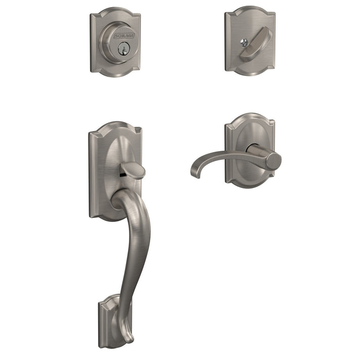 Schlage Custom Camelot Matte Black Single Cylinder Door Handleset with Whitney Lever and Alden Trim