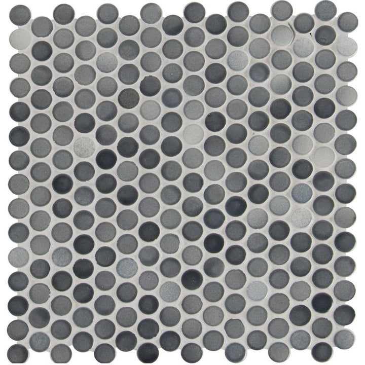 MSI Penny Round Grigio Mix 12.2 in. x 11.3 in. x 6 mm Glossy Ceramic Mesh-Mounted Mosaic Tile (14.36 sq. ft. / Case)