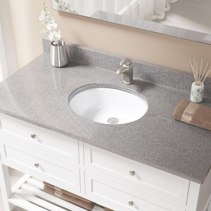 MR Direct Undermount Porcelain Bathroom Sink in White with Pop-Up Drain in Brushed Nickel