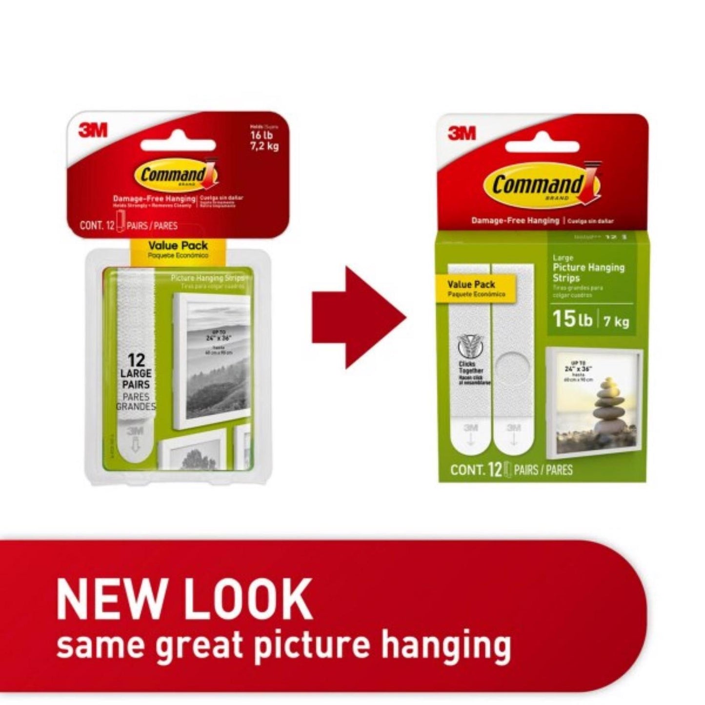 3M Command White Large Picture Hanging Strips, 16 lb Hold, 12 Pack