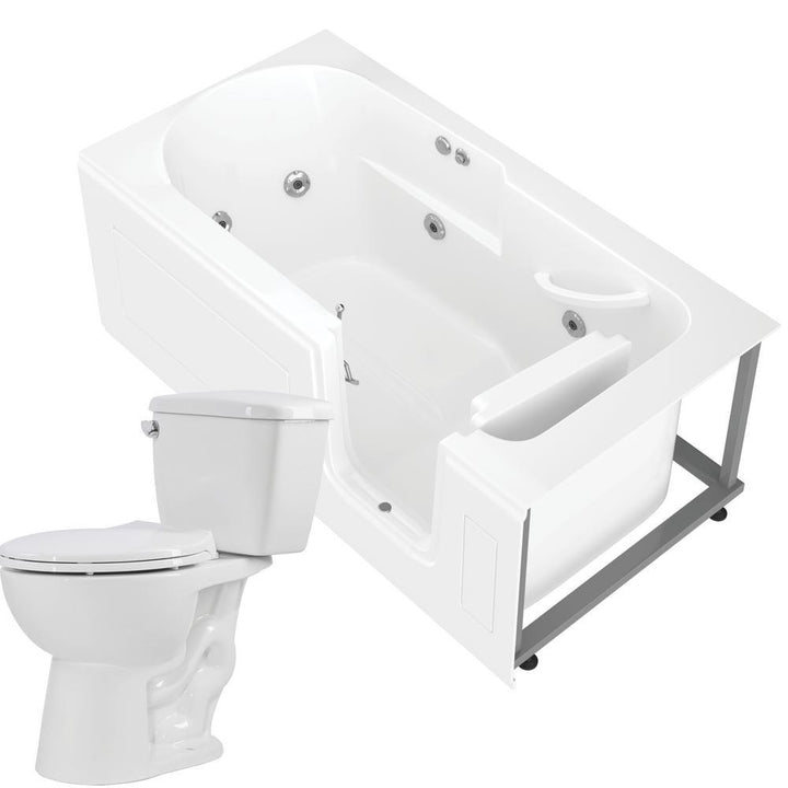 Step In 59.6 in. Walk-In Whirlpool Bathtub in White with 1.28 GPF Single Flush Toilet - Super Arbor