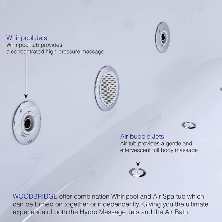 WOODBRIDGE Padova 71 in. Acrylic Freestanding Double-Slipper Whirlpool & Air Bathtub with Drain and Overflow, White