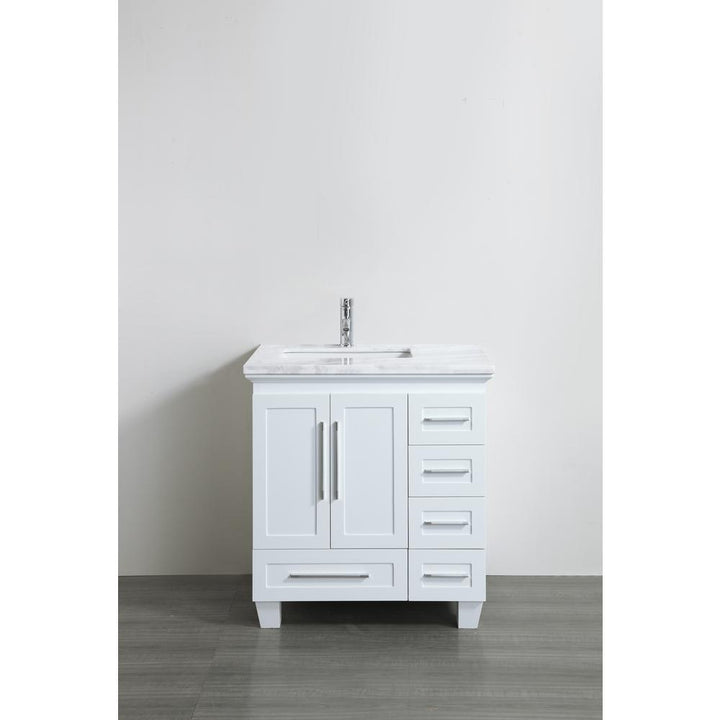Loon 30.50 in. W x 22 in. D x 34 in. H Vanity in White with Carrera Marble Vanity Top in White with White Basin - Super Arbor
