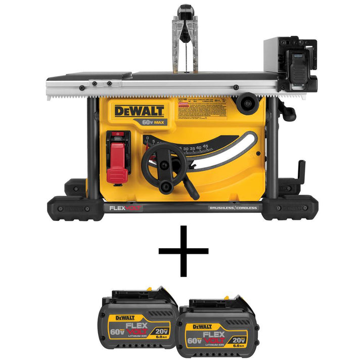 FLEXVOLT 60-Volt MAX Li-Ion Cordless Brushless 8-1/4 in. Table Saw (Tool-Only) with Bonus FLEXVOLT Battery Pack (2-Pack) - Super Arbor