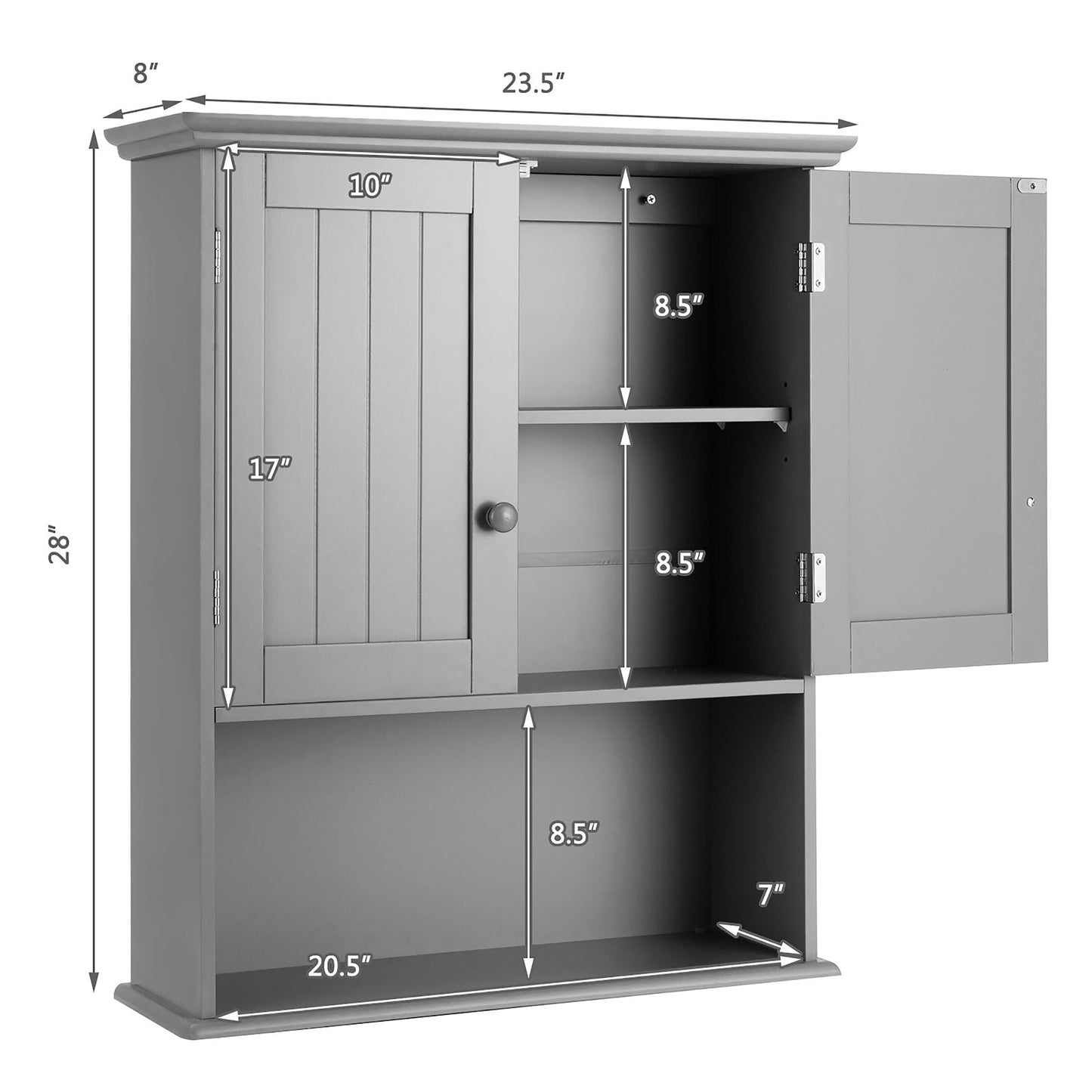 Goplus 8-in x 28-in x 23.5-in Grey Soft Close Bathroom Wall Cabinet