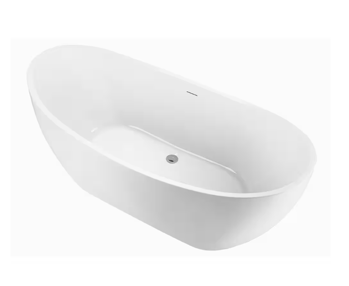 67 in. Double Slipper Acrylic Freestanding Flatbottom Bathtub with Polished Chrome Drain Soaking Tub in White