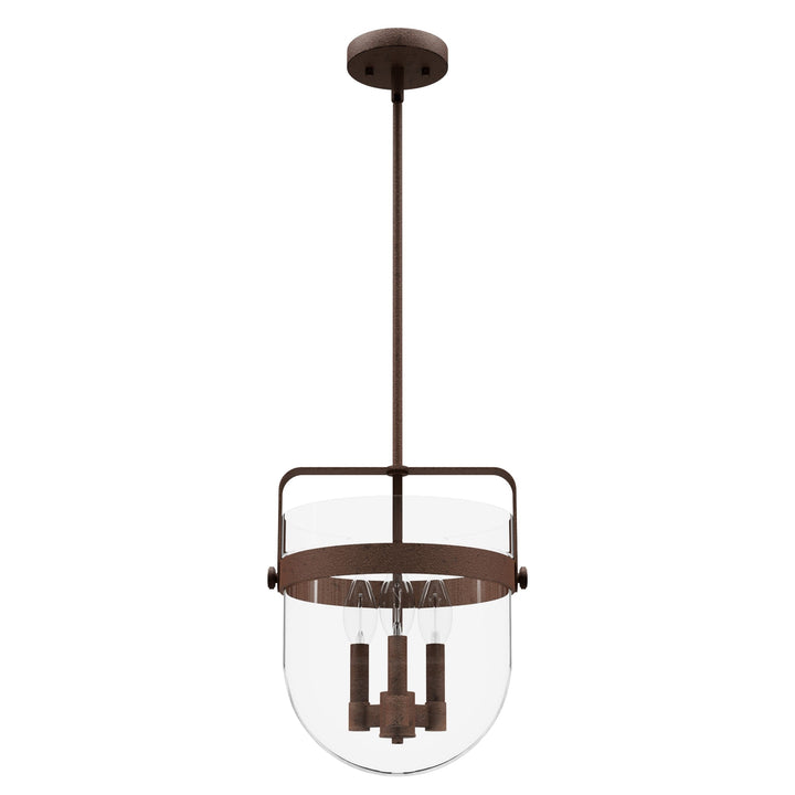 Hunter Karloff 3-Light Textured Rust Transitional Clear Glass Bell LED Medium Hanging Kitchen Island Light