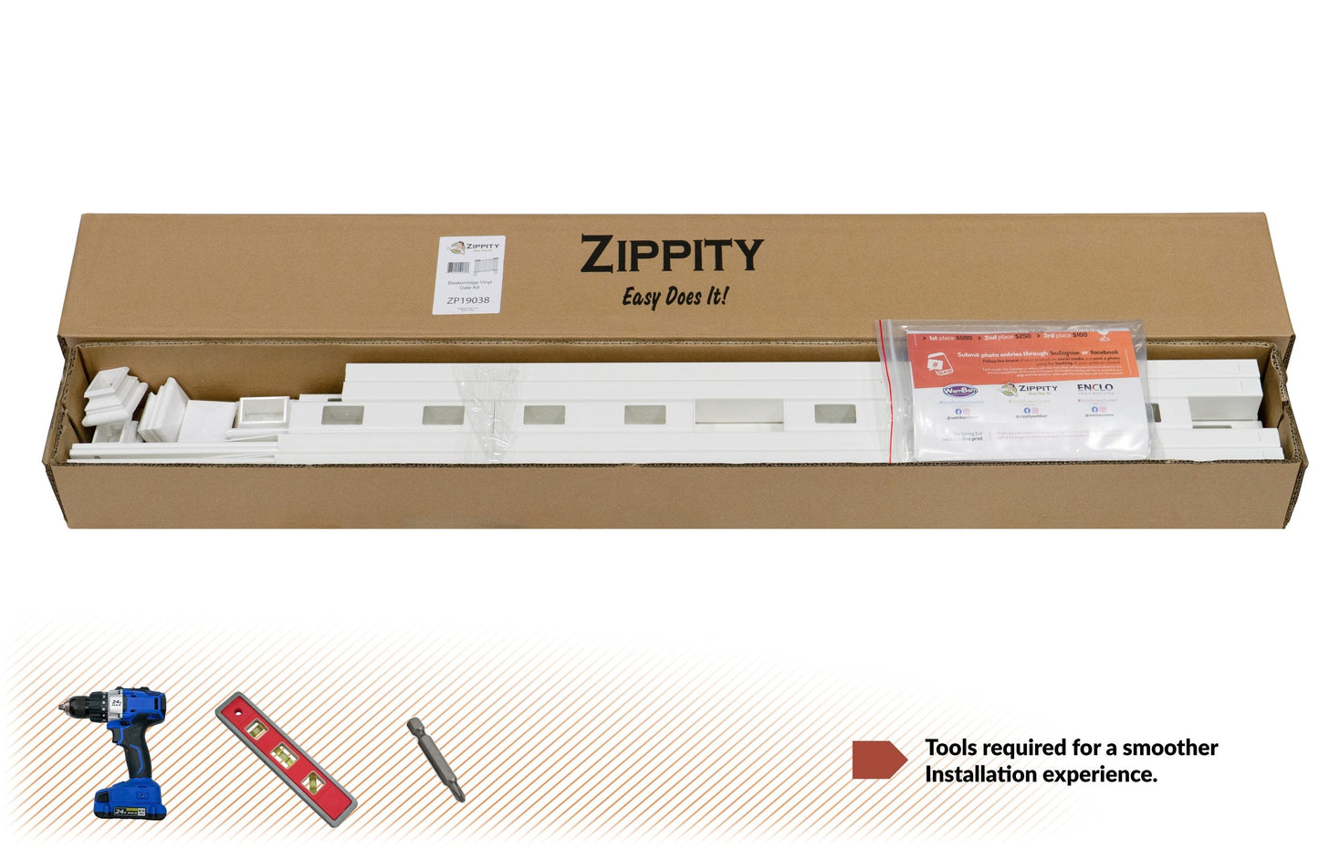 Zippity Outdoor Products Baskenridge 3-ft H x 4.25-ft W White Vinyl Flat-top Fence Gate Kit (Unassembled)
