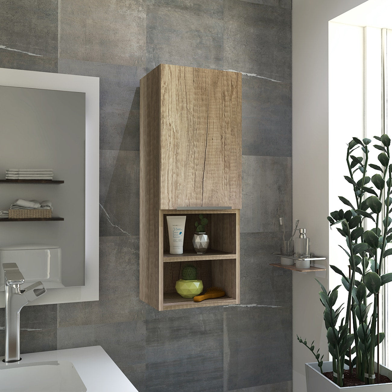 HomeRoots 32” Modern Light Oak Medicine Cabinet