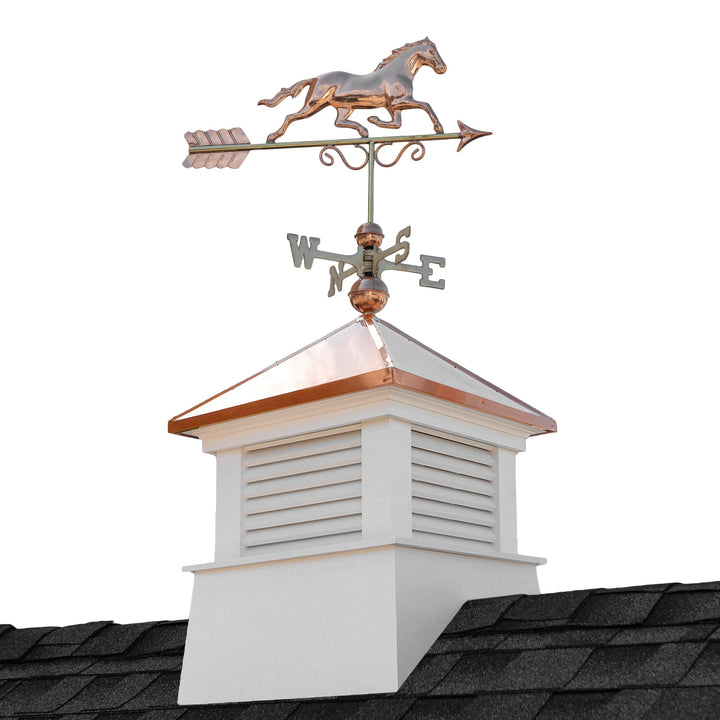 Good Directions Manchester 26-in Square Vinyl Cupola with 24-Gauge Copper Roof & Copper Horse Weathervane, 56-in Total Height