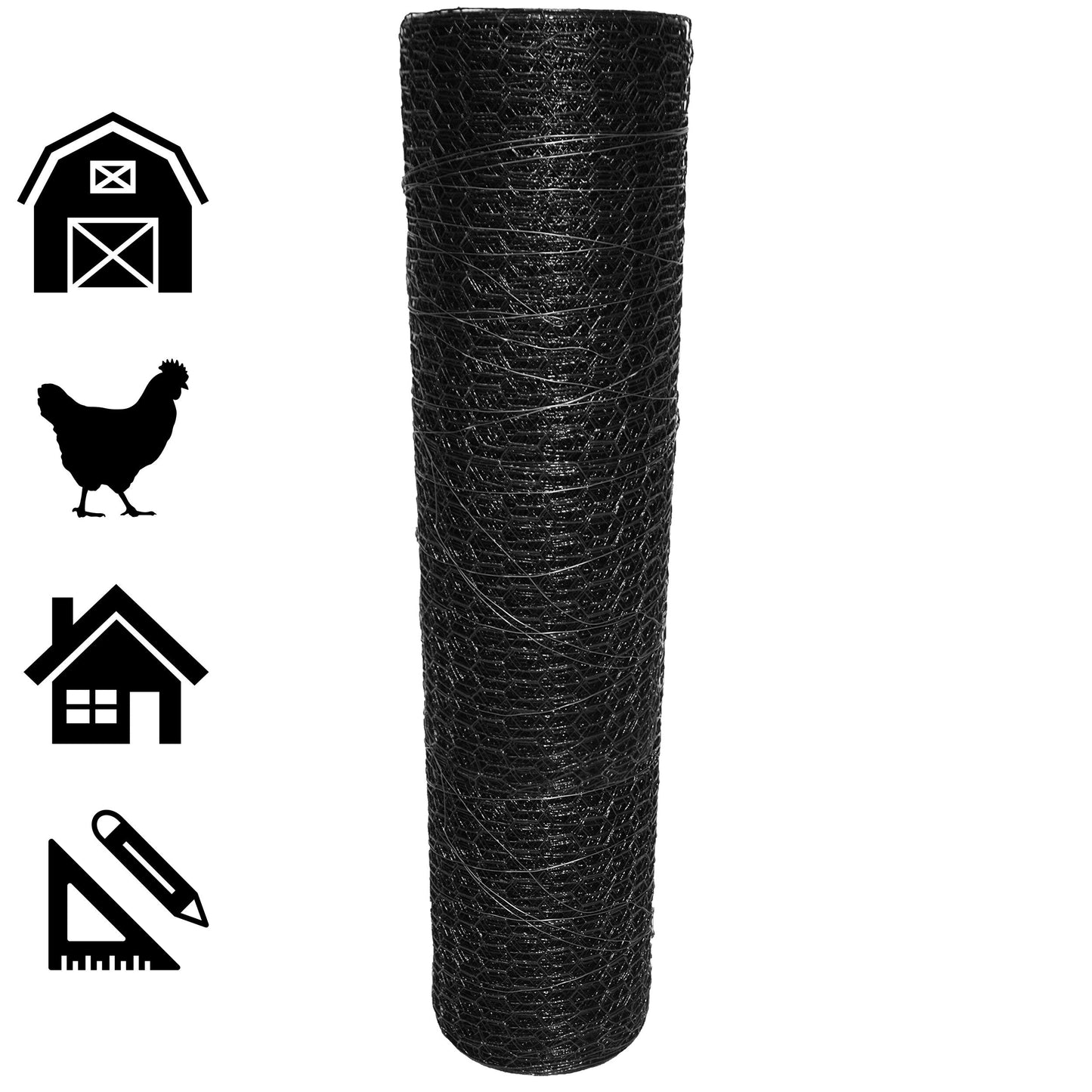 Acorn International 150-ft x 20-Gauge Black Galvanized Steel Chicken Wire Rolled Fencing with Mesh Size 1-in