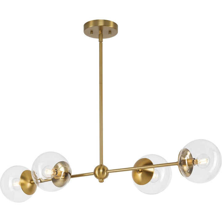 Progress Lighting Atwell 4-Light Brushed Bronze Mid-century Clear Glass Linear Large Hanging Kitchen Island Light