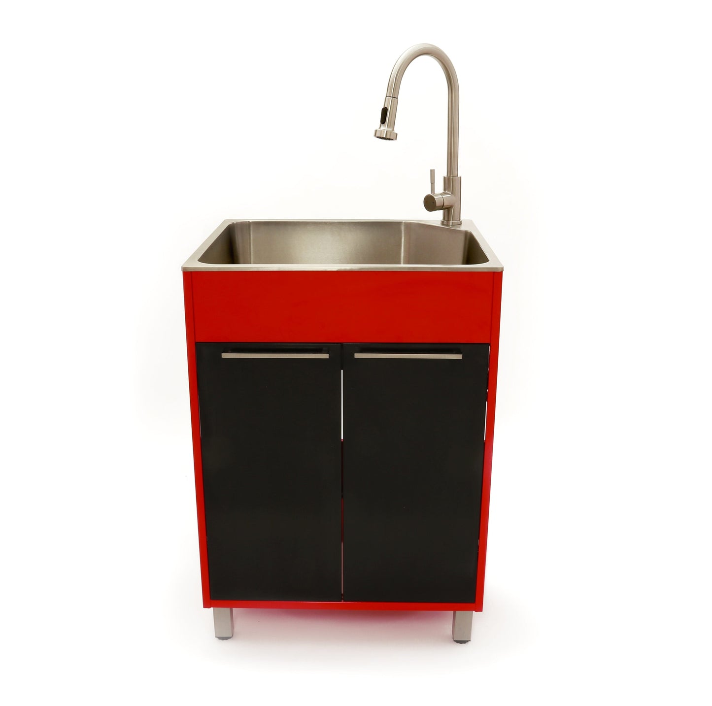 Presenza Brushed Steel Drop-In Utility Tub with Cabinet and Faucet