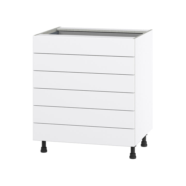 Hugo&Borg Jolie 30-in W x 34.5-in H x 24-in D Warm White 6-Drawer Base Fully Assembled Cabinet
