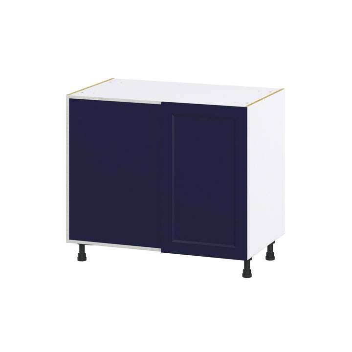 Hugo&Borg Lorette 39-in W x 34.5-in H x 24-in D Navy Blue Blind Corner Base Fully Assembled Cabinet (Recessed Panel Shaker Style)