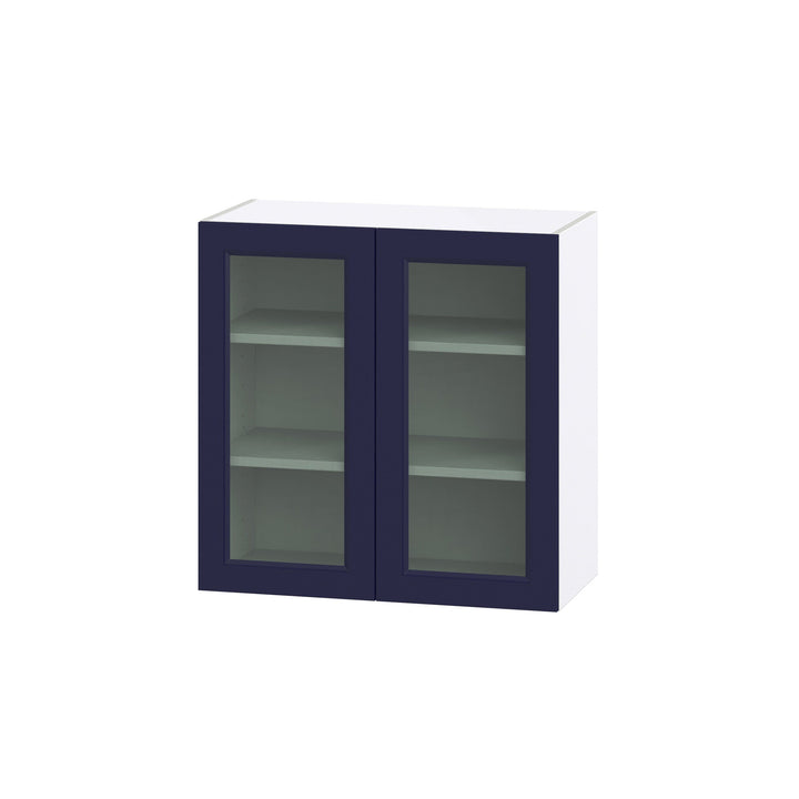 Hugo&Borg Lorette 30-in W x 30-in H x 14-in D Navy Blue Wall Fully Assembled Cabinet (Glass Panel Shaker Door Style)