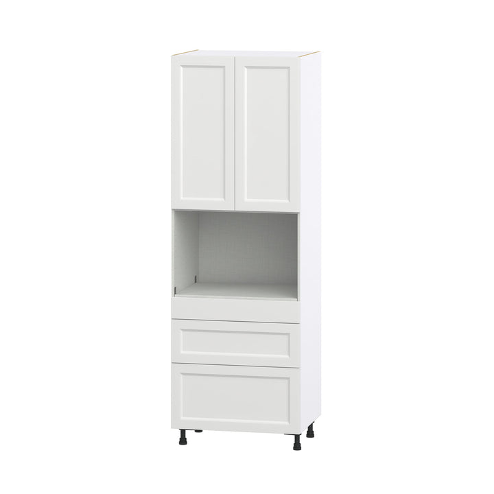 Hugo&Borg Riviera 30-in W x 89.5-in H x 24-in D Bright White 3-Drawers Microwave Pantry Fully Assembled Cabinet (Recessed Panel Shaker Style)