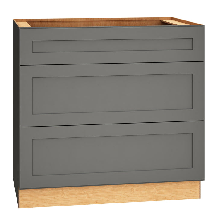 Diamond Express Jamestown 36-in W x 34.5-in H x 24-in D Moonstone Gray 3-Drawer Base Fully Assembled Plywood Cabinet (Recessed Panel Shaker Style)
