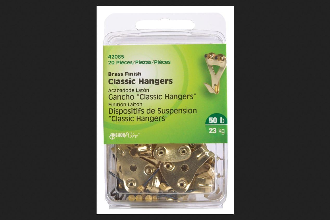 Hillman AnchorWire Brass-Plated Classic Picture Hangers, 50 lb Capacity, 20-Pack