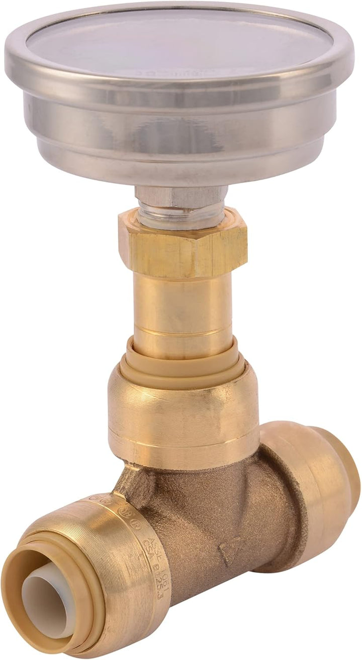 SharkBite 1/2 in. Brass Push-to-Connect Tee with Water Temperature Gauge